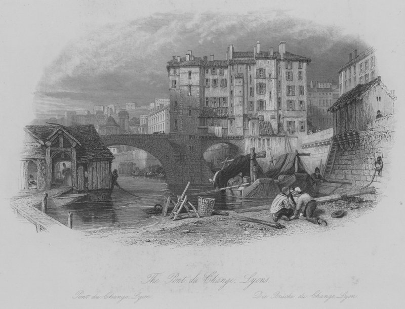 Pont du Change, Lyons (gravering) av Thomas (after) Allom