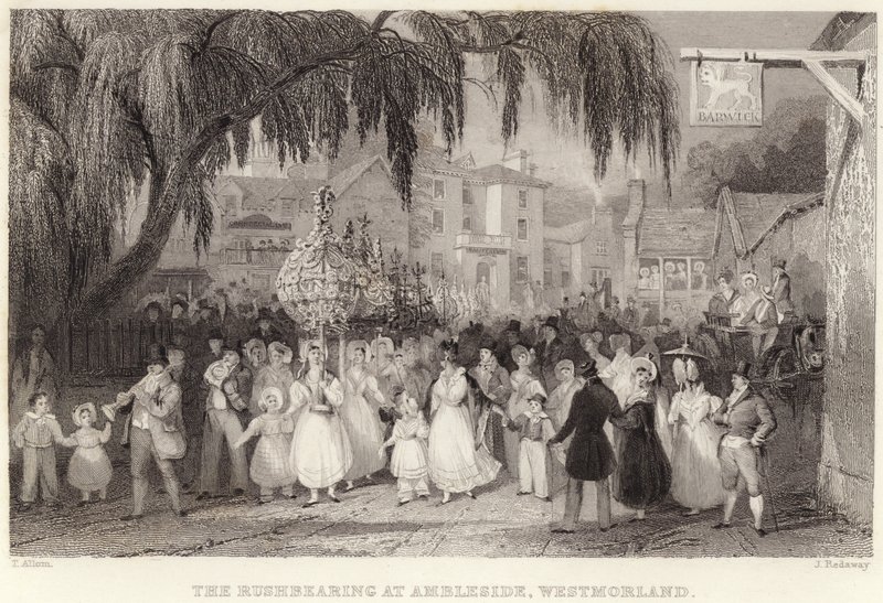 The Rushbearing ved Ambleside, Westmorland (gravering) av Thomas (after) Allom