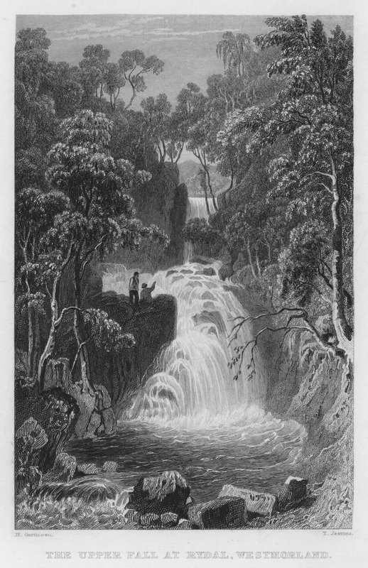 The Upper Fall at Rydal, Westmorland (gravering) av Thomas (after) Allom
