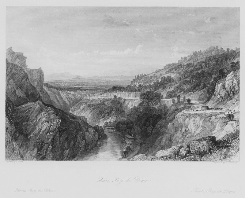 Thiers, Puy de Dome (gravering) av Thomas (after) Allom
