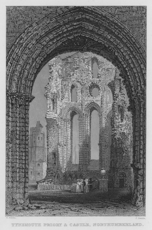 Tynemouth Priory and Castle, Northumberland (gravering) av Thomas (after) Allom
