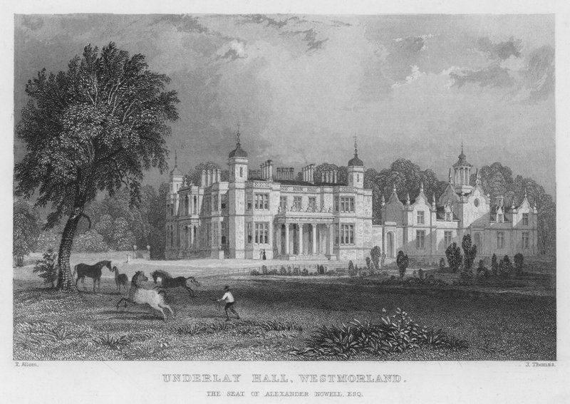 Underlay Hall, Westmorland, setet til Alexander Nowell (gravering) av Thomas (after) Allom