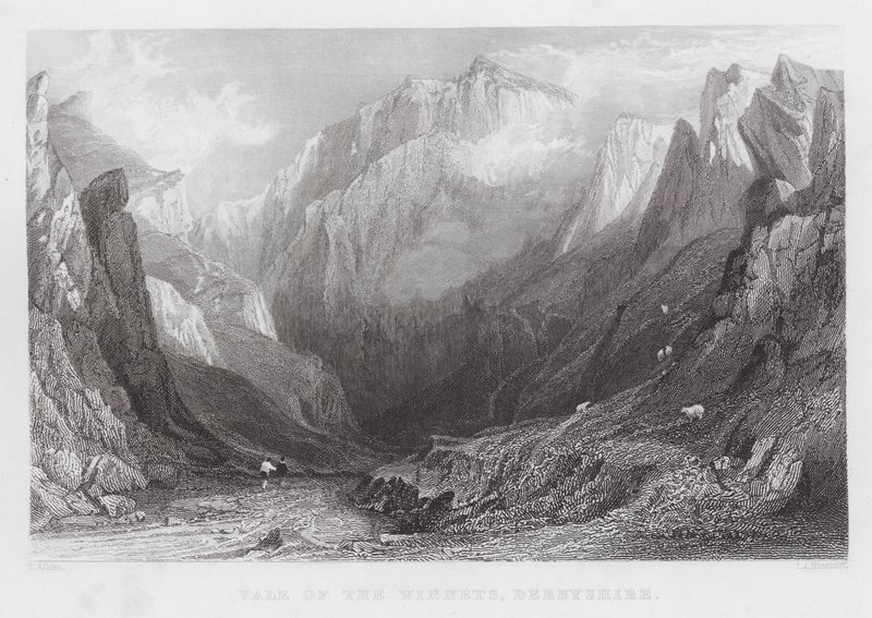 Vale of the Winnets, Derbyshire (gravering) av Thomas (after) Allom