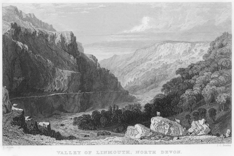 Valley of Linmouth, North Devon (gravering) av Thomas (after) Allom