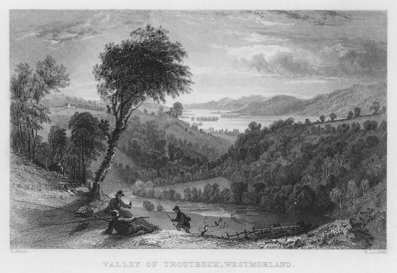 Valley of Troutbeck, Westmorland (gravering) av Thomas (after) Allom