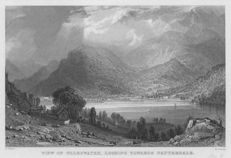 Utsikt over Ulleswater, ser mot Patterdale (gravering) av Thomas (after) Allom