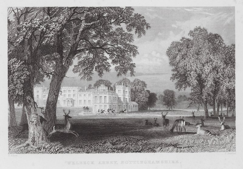Welbeck Abbey, Nottinghamshire (gravering) av Thomas (after) Allom