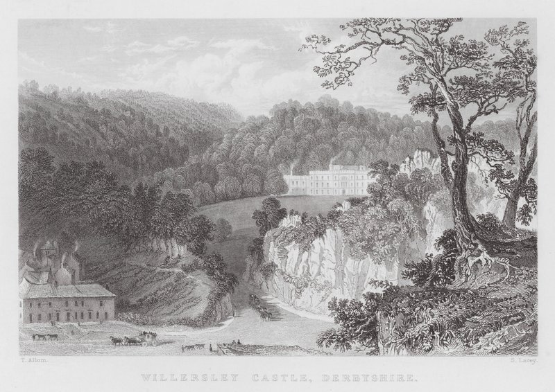 Willersley Castle, Derbyshire (gravering) av Thomas (after) Allom