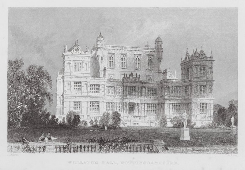 Wollaton Hall, Nottinghamshire (gravering) av Thomas (after) Allom