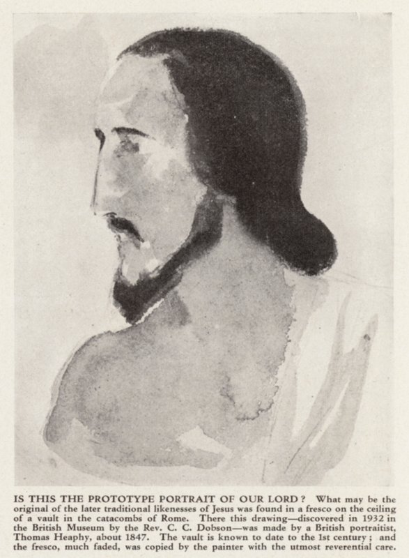 Portrett av Jesus Kristus fra katakombene i Roma (litho) av Thomas (after) Heaphy
