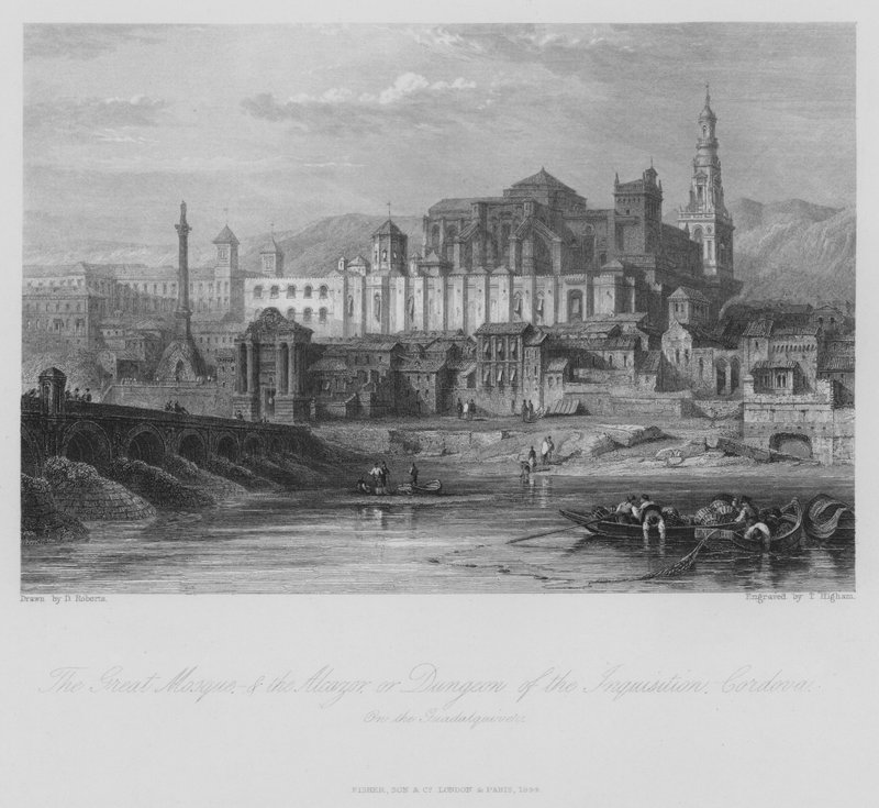 Den store moskeen i Alcazor, eller inkvisisjonens fangehull, Cordoba, Spania (gravering) av Thomas (after) Higham