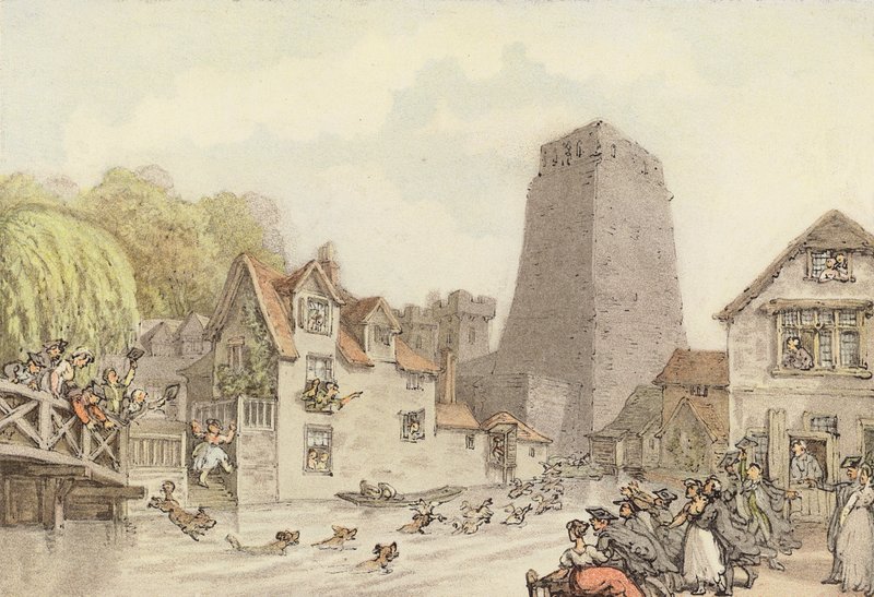 En andejakt (litho i farge) av Thomas (after) Rowlandson