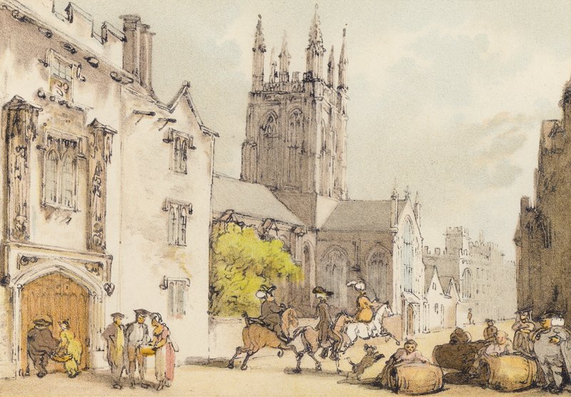 Merton College (farge litho) av Thomas (after) Rowlandson