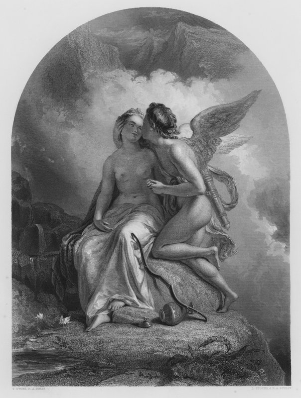 Amor og psyke, fra bildet i Den Kongelige Samling (gravering) av Thomas (after) Uwins