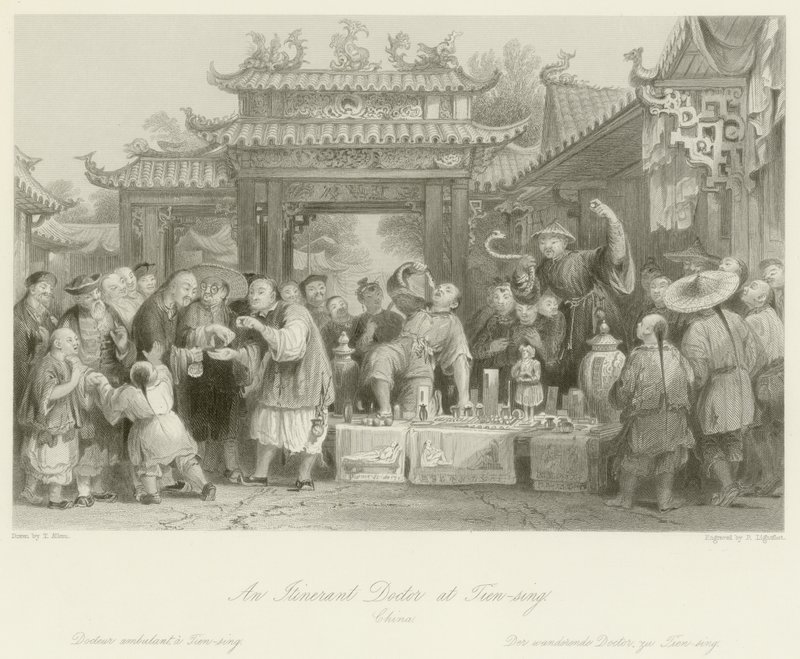 En omreisende lege på Tien-sing av Thomas Allom
