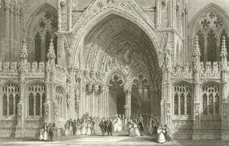 Inngang til Lincoln Cathedral av Thomas Allom