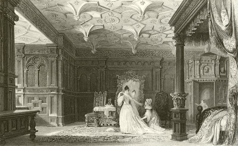 Interiør i Sizergh Hall, Westmorland av Thomas Allom