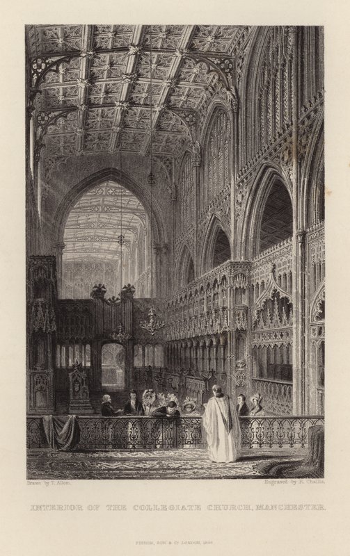 Interiør i Collegiate Church i Manchester av Thomas Allom