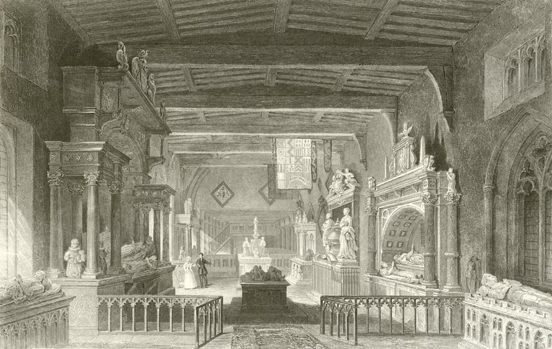 Monumenter til Earls of Rutland i Bottesford Church, Leicestershire av Thomas Allom