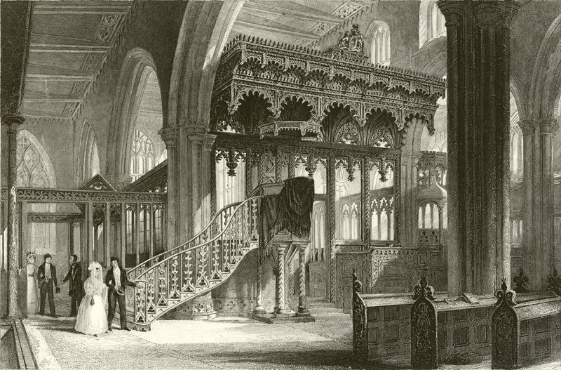 Sefton kirke, Lancashire av Thomas Allom