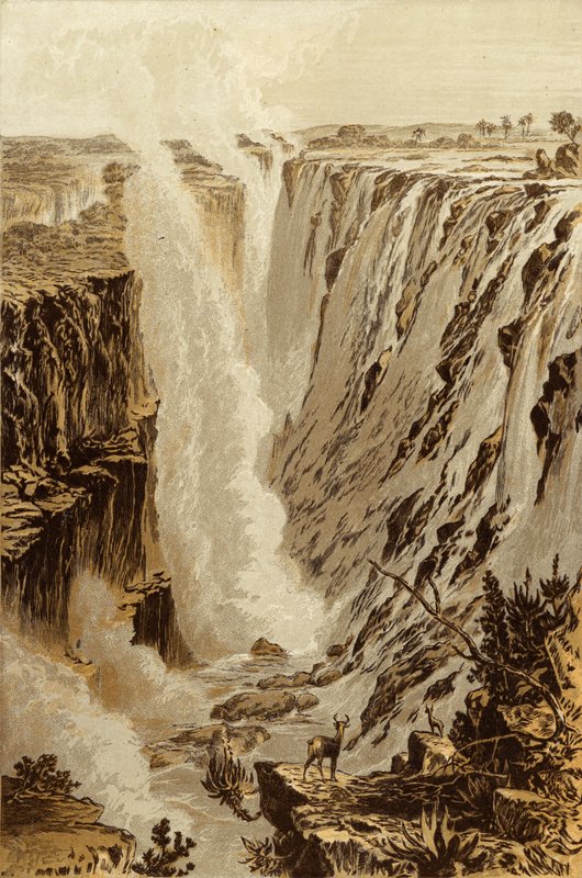 Victoria Fall, Zambesi, fra østenden av kløften (chromolitho) av Thomas Baines