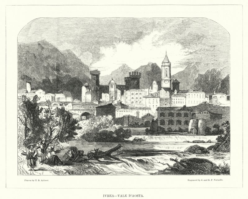 Ivrea, Aosta-dalen (gravering) av Thomas Brabazon Aylmer