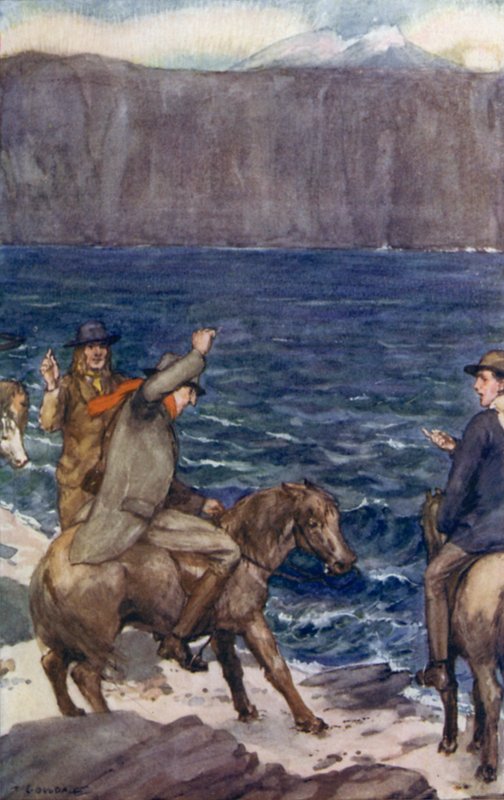 Illustrasjon for A Journey to the Center of the Earth av Jules Verne (farge litho) av Thomas Cantrell Dugdale