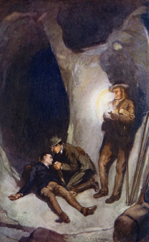 Illustrasjon for A Journey to the Center of the Earth av Jules Verne (farge litho) av Thomas Cantrell Dugdale