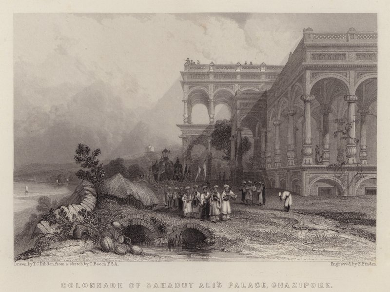 Kolonnaden til Saadat Ali-palasset, Ghazipur (farge litho) av Thomas Colman (after) Dibdin
