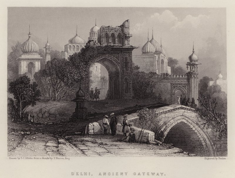 Delhi, Ancient Gateway (farge litho) av Thomas Colman (after) Dibdin