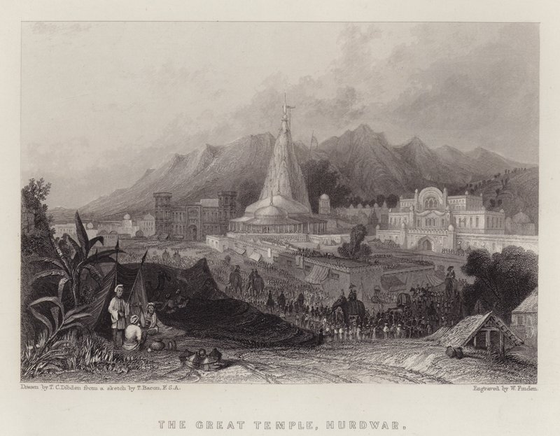 Det store tempelet, Hurdwar (farge litho) av Thomas Colman (after) Dibdin