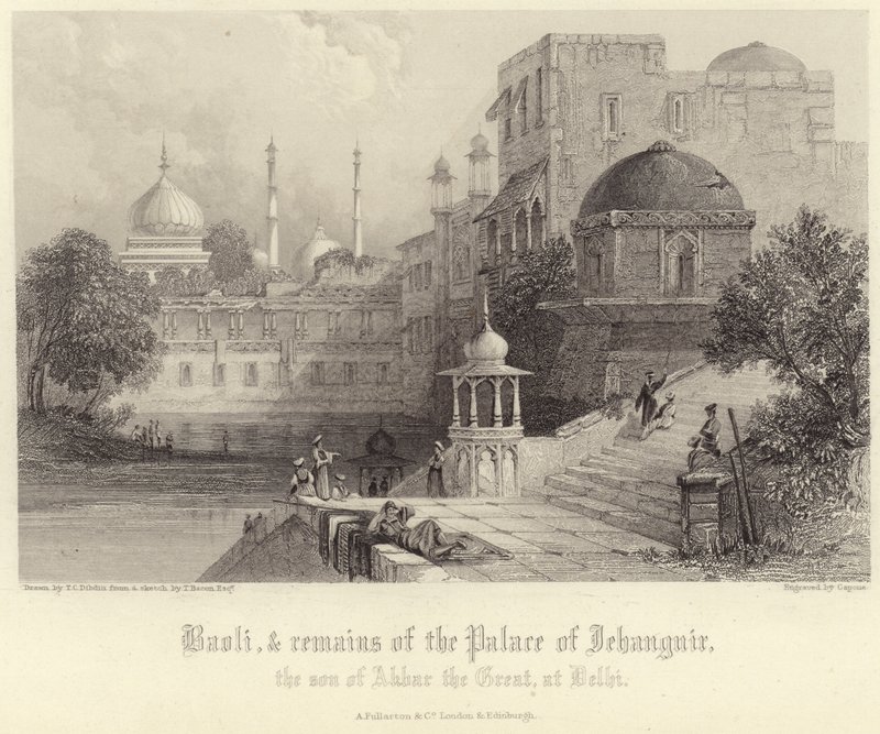 Baoli og restene av Palace of Jehanguir av Thomas Colman Dibdin