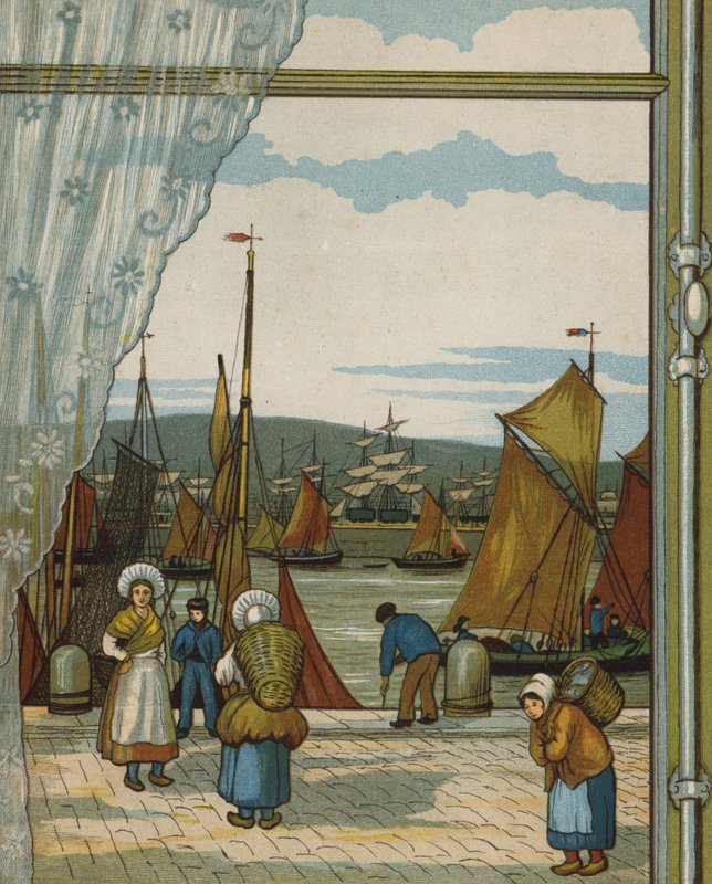 Boulogne: havnen (farge litho) av Thomas Crane