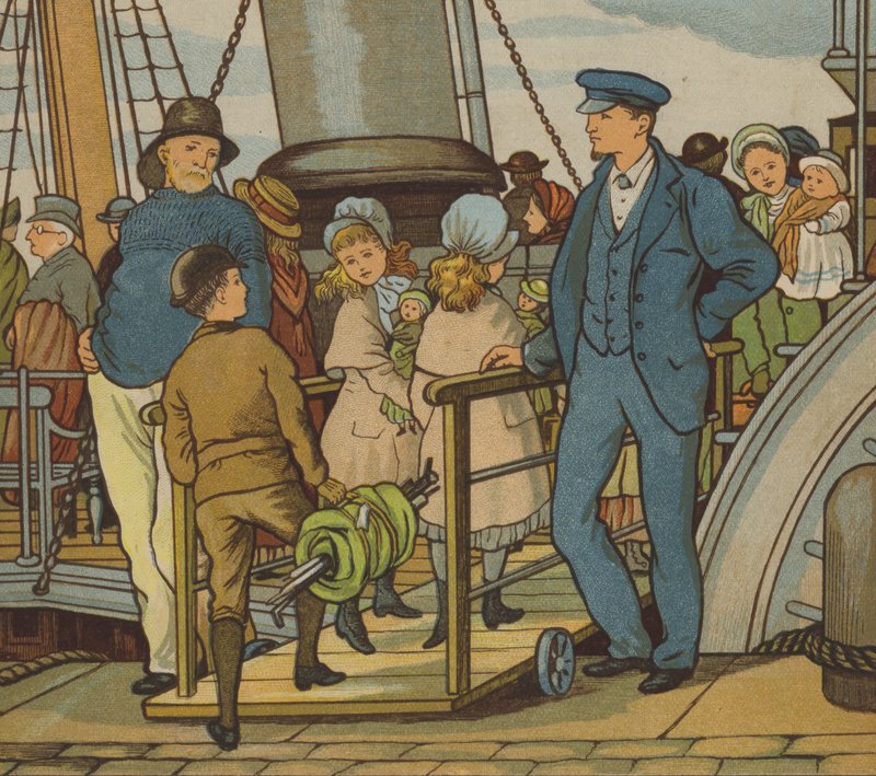 Folkestone: gå om bord (farge litho) av Thomas Crane