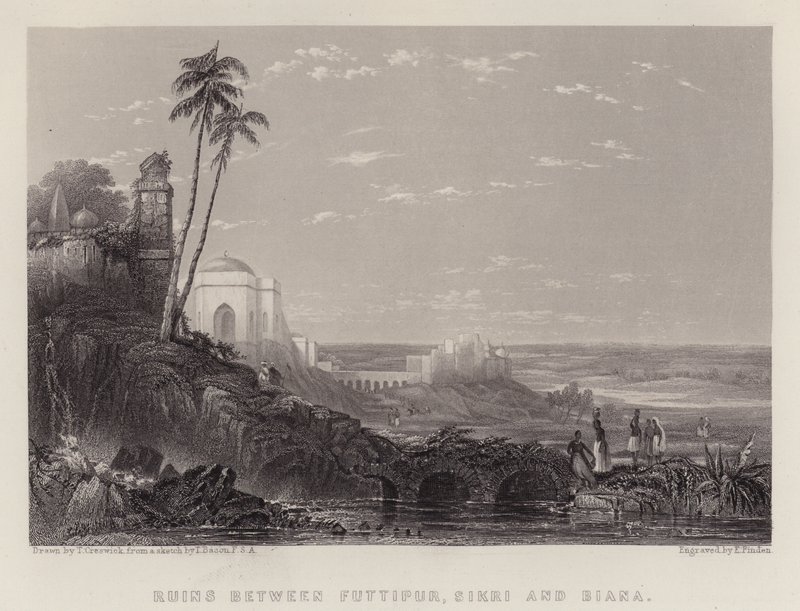Ruiner mellom Futtipur, Sikri og Biana (farge litho) av Thomas Creswick