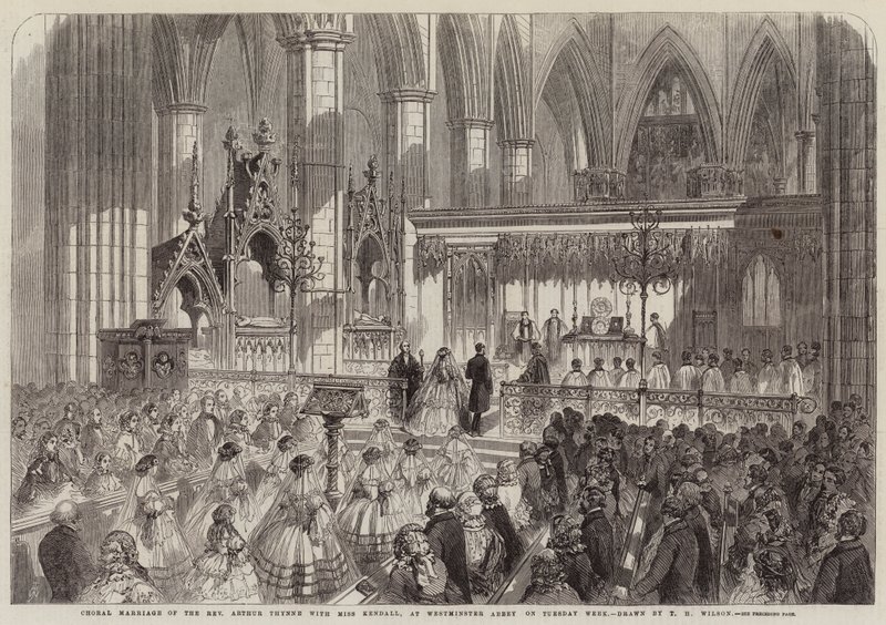 Korekteskap av pastor Arthur Thynne med frøken Kendall, i Westminster Abbey tirsdag uke av Thomas Harrington Wilson
