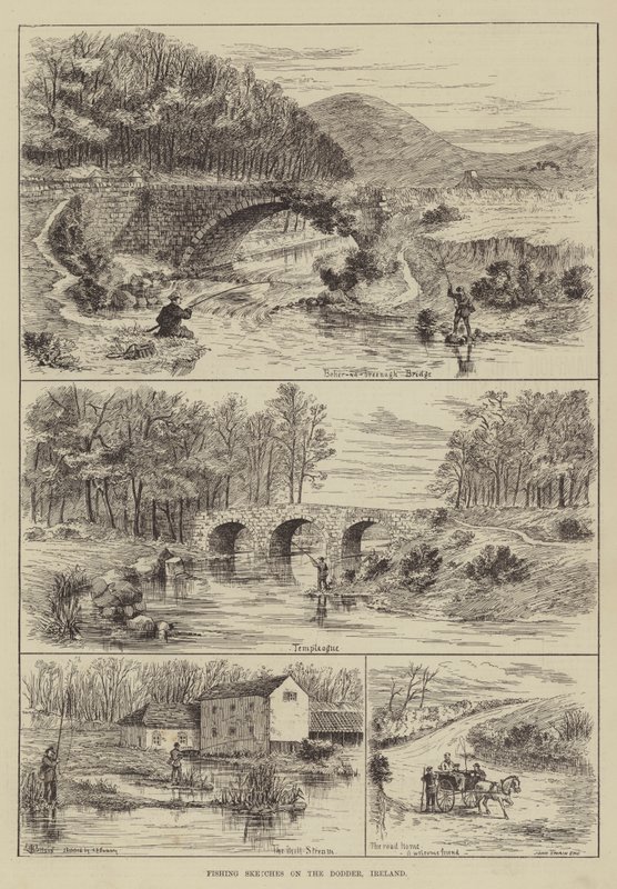 Fiskeskisser på Dodder, Irland av Thomas Harrington Wilson