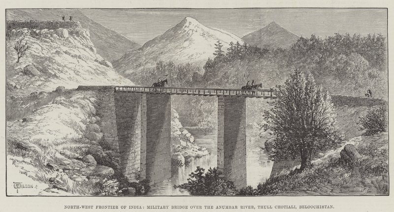 North-West Frontier of India, Military Bridge over Anumbar River, Thull Chotiali, Beloochistan av Thomas Harrington Wilson