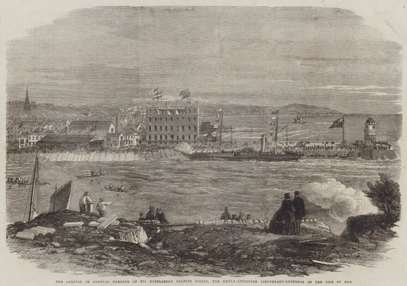 Ankomsten til Douglas Harbor av Hans eksellens Francis Pigott, den nyutnevnte løytnant-guvernøren på Isle of Man av Thomas Harrington Wilson