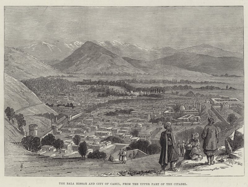 Bala Hissar og byen Cabul, fra den øvre delen av citadellet av Thomas Harrington Wilson
