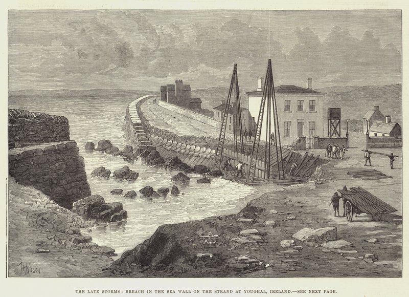 The sene Storms, Breach in the Sea Wall on the Strand at Youghal, Irland av Thomas Harrington Wilson