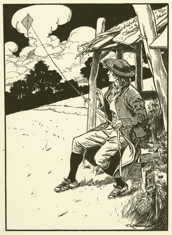 Franklin og dragen hans (gravering) av Thomas Heath Robinson