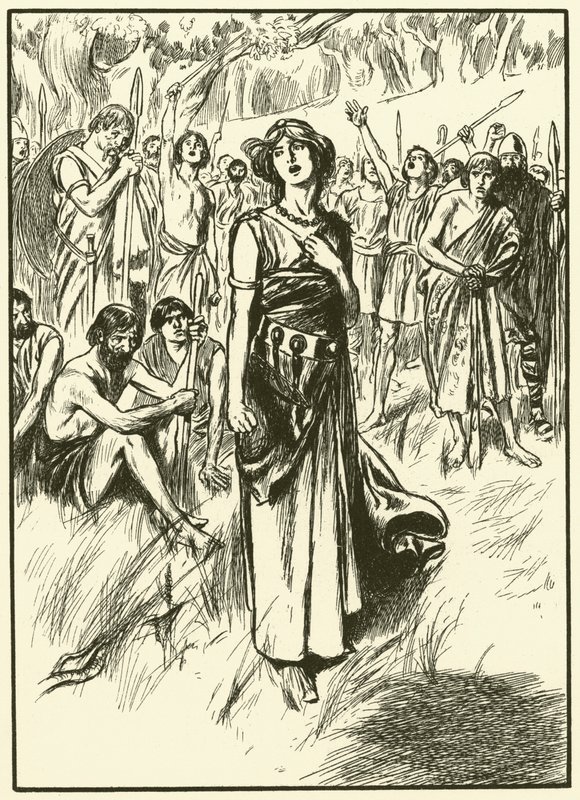 Dronning Boadicea og hennes soldater (gravering) av Thomas Heath Robinson