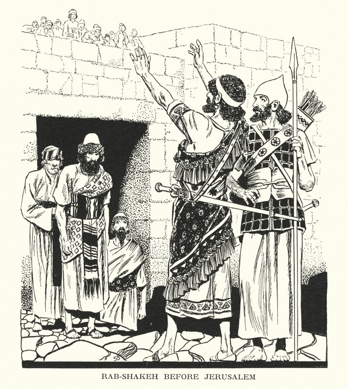 Rab-Shakeh før Jerusalem (litho) av Thomas Heath Robinson
