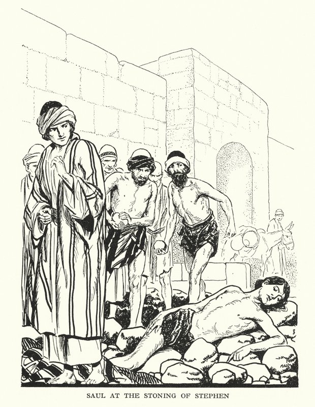 Saul ved steiningen av Stefanus (lito) av Thomas Heath Robinson