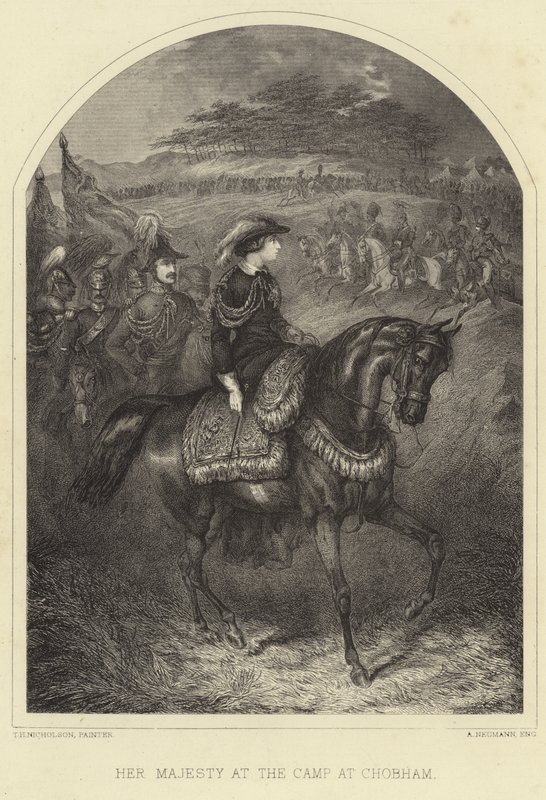 Hennes Majestet Dronning Victoria i leiren ved Chobham av Thomas Henry Nicholson