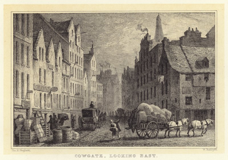 Cowgate, ser østover (gravering) av Thomas Hosmer (after) Shepherd
