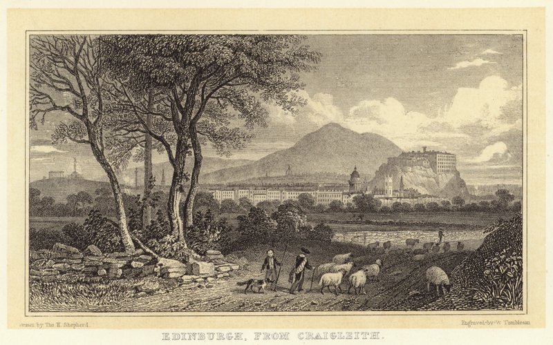 Edinburgh, fra Craigleith (gravering) av Thomas Hosmer (after) Shepherd