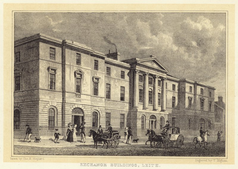 Exchange Buildings, Leith (gravering) av Thomas Hosmer (after) Shepherd