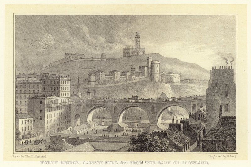 North Bridge, Caton Hill etc. fra Bank of Scotland (gravering) av Thomas Hosmer (after) Shepherd
